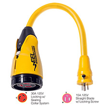 MARINCO P15%2D30 EEL 30A%2D125V Female to 15A%2D125V Male Pigtail Adapter %2D Yellow