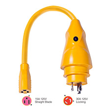 MARINCO P30%2D15 EEL 15A%2D125V Female to 30A%2D125V Male Pigtail Adapter %2D Yellow