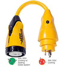 MARINCO P30%2D503 EEL 50A%2D125V Female to 30A%2D125V Male Pigtail Adapter %2D Yellow