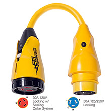 MARINCO P504%2D30 EEL 30A%2D125V Female to 50A%2D125 and 250V Male Pigtail Adapter %2D Yellow
