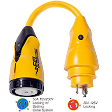 MARINCO P30%2D504 EEL 50A%2D125 and 250V Female to 30A%2D125V Male Pigtail Adapter %2D Yellow