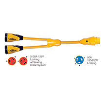 MARINCO Y504%2D2%2D30 EEL 2%2D30A%2D125V Female to 150A%2D125 and 250V Male inchY inch Adapter %2D Yellow