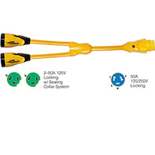 MARINCO Y504%2D2%2D503 EEL 250A%2D125V Female to 150A%2D125 and 250V Male inchY inch Adapter %2D Yellow