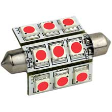 LUNASEA LIGHTING Red led bulb 42mm festoon 9 led 10%2D30v dc