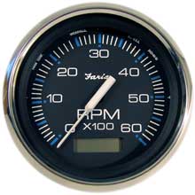 FARIA Chesapeake black ss 4 inch tachometer w/hourmeter - 6,000 rpm (gas - inboard)