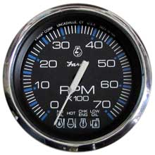 FARIA Chesapeake black ss 4 inch tachometer w/systemcheck indicator - 7,000 rpm (gas - johnson / evinrude outboard)