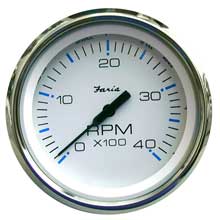 FARIA Chesapeake white ss 4 inch tachometer - 4,000 rpm (diesel - mechanical takeoff var ratio alt)