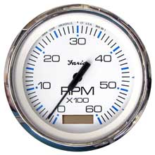 FARIA Chesapeake white ss 4 inch tachometer w/hourmeter - 6,000 rpm (gas - inboard)