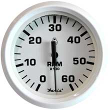 FARIA Dress white 4 inch tachometer - 6,000 rpm (gas - inboard i/o)