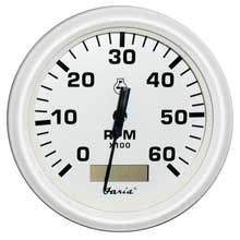 FARIA Dress white 4 inch tachometer w/hourmeter - 6,000 rpm (gas - inboard)