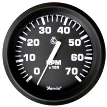 FARIA Euro black 4 inch tachometer - 7,000 rpm (gas - all outboard)