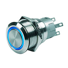 MARINCO Push Button Switch %2D 24V Latching On and Off %2D Blue LED
