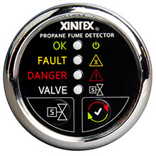 FIREBOY%2DXINTEX Propane fume detector w and plastic sensor solenoid valve %2D chrome bezel display