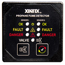FIREBOY%2DXINTEX Propane fume detector alarm w and 2 plastic sensors solenoid valve %2D square black bezel display
