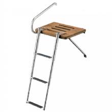 WHITECAP Teak Swim Platform w and 3%2DStep Telescoping Ladder f and Boats w and Outboard Motors