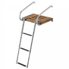 WHITECAP Teak Swim Platform w and 3%2DStep Telescoping Ladder f and Boats w and Inboard and Outboard Motors