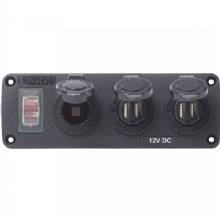 BLUE SEA 4365 Water Resistant USB Accessory Panel %2D 15A Circuit Breaker 12V Socket 2x 21A Dual USB Chargers