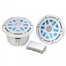 POLY-PLANAR MA-OC8 8 inch Round Waterproof Blue LED Lit Speaker - White