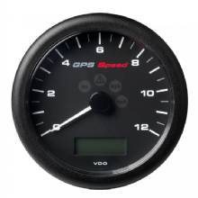 VDO 4%2D1 and 4 inch 110MM ViewLine GPS Speedometer 0%2D12 KNOTS and KMH and MPH %2D 8 to 16V Black Dial and Bezel