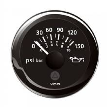 VDO Marine 2%2D1 and 16 inch 52mm ViewLine Oil Pressure Indicator 8%2D16V 0 to 150 PSI %2D Black Dial and Round Bezel