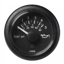 VDO 2%2D1 and 16 inch 52mm ViewLine Oil Pressure Gauge 5 Bar and 80 PSI %2D 8%2D32V %2D Black Dial and Round Bezel