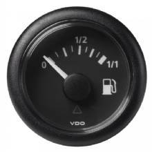 VDO 52mm 2%2D1 and 16 inch ViewLine Fuel Tank Level Gauge 0%2D1 and 1 %2D 8 and 32V %2D 90%2D4 OHM %2D Black Dial and Round Bezel