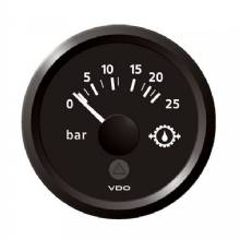 VDO Marine 2%2D1 and 16 inch 52mm ViewLine Transmission Oil Pressure 25 Bar and 350 PSI %2D 8%2D32V %2D Black Dial and Triangular Bezel