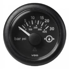 VDO 2%2D1 and 16 inch 52mm ViewLine Transmission Oil Pressure 30 Bar and 435 PSI %2D 8%2D32V %2D Black Dial and Round Bezel