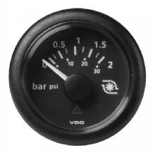 VDO Marine 2%2D1 and 16 inch 52mm ViewLine Boost Pressure Gauge 2 Bar and 30 PSI %2D 8%2D32V %2D Black Dial and Round Bezel