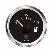 VDO 2%2D1 and 16 inch 52mm ViewLine Fuel Level Gauge 0%2D1 and 1 %2D 8%2D32V %2D 3%2D180 OHM %2D Black Dial and Chrome Triangular Bezel