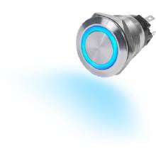 BLUE SEA 4161 10A Push Button LED Ring Switch Off%2DOn Blue Momentary On