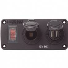 BLUE SEA Water%2DResistant 12V 15A Circuit Accesory Panel with 12v Socket and Dual USB