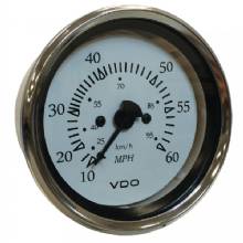 VDO Cockpit Marine 85MM 3%2D3 and 8 inch Pitot Speedometer %2D 0 to 60 MPH %2D White Dial and Chrome Bezel