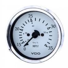 VDO Cockpit Marine 85MM 3%2D3 and 8 inch Pitot Speedometer %2D 0 to 35 MPH %2D White Dial and Chrome Bezel