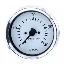 VDO Cockpit Marine 85MM 3%2D3 and 8 inch Diesel Tachometer %2D Alternator Input %2D White Dial and Chrome Bezel