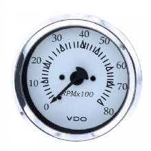 VDO Cockpit Marine 85MM 3%2D3 and 8 inch Outboard Tachometer %2D White Dial and Chrome Bezel
