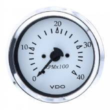 VDO Cockpit Marine 85MM 3%2D3 and 8 inch Diesel Tachometer %2D 4000 RPM %2D White Dial and Chrome Bezel