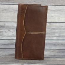 AMERICAN BISON TALL RODEO WALLET WHIP STCH BRN