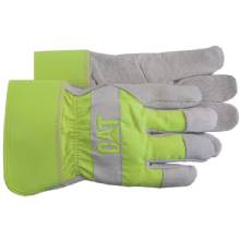 CAT GLOVE CUFF PIG PALM W and HIGH VIS BACK LRG