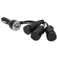 POWERDRIVE 12V 3%2DWay Adapter with USB Port PD9211USBBL %2D Cigarette Socket Adapter Vehicle Auxiliary Power Splitter for Car Truck Van 10 Amp %2D Black