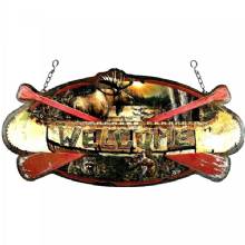 RIVERS EDGE Welcome Canoe Hanging Metal Sign 1971