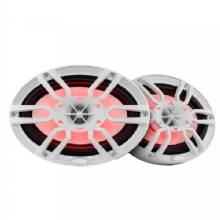 DS18 HYDRO 6 x 9 in 2%2DWay Marine Speakers w and Integrated RGB LED Lights %2D 375W %2D White