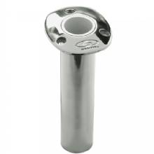 CE SMITH Flush Mount Rod Holder %2D 0 Degree and 9 in Depth %2D Stainless Steel %2D Cast Bottom %2D White Vinyl Liner