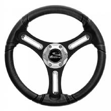 SCHMITT MARINE Torcello 14 in Wheel %2D 03 Series %2D Polyurethane Wheel w and Chrome Spoke Inserts and Cap %2D Black Brushed Spokes %2D 3 and 4 in %2D Retail Packaging