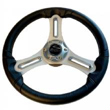 SCHMITT MARINE Torcello 14 in Wheel %2D 03 Series %2D Polyurethane Wheel w and Chrome Trim and Cap %2D Brushed Spokes %2D 3 and 4 in Tapered Shaft %2D Retail Packaging