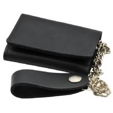 BC OUTFITTERS Chain Wallet Biker Style Leather Trifold Black CWT