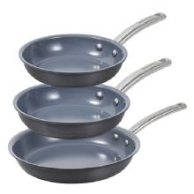 BLACK and DECKER 3%2DPiece Ceramic and Aluminum Skillet Set Gray