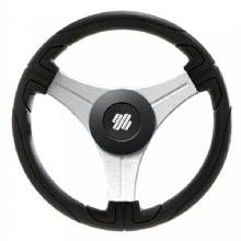 UFLEX USA Ustica 13 in Steering Wheel %2D Black %2D Polyurethane w and Silver Spokes and X62 Hub