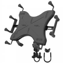 RAM Mount Handlebar Rail Mount w and Zinc Coated U%2DBolt Base and Universal X%2DGrip Cradle for 10 inch Large Tablets
