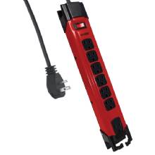 DIGITAL ENERGY 6%2DOutlet Metal Surge Protector Power Strip Red 15%2DFoot Cord